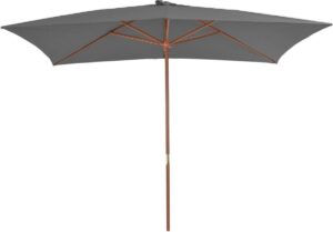Tuin parasol Antraciet met Houten Paal 200x300CM - Tuinparasol - Stokparasol tuin - Buiten parasol - Zonneparasol - Camping parasol - Zonwering - Zonnescherm -