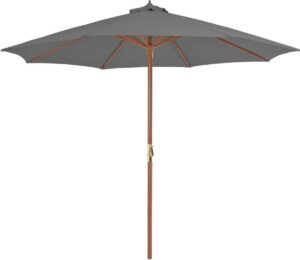 Tuin parasol Antraciet met Houten Paal 300CM - Tuinparasol - Stokparasol tuin - Buiten parasol - Zonneparasol - Camping parasol - Zonwering - Zonnescherm -