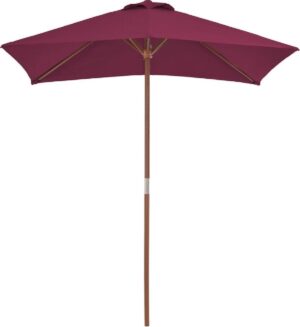 Tuin parasol Bordeaux Rood met Houten Paal 150x200CM - Tuinparasol - Stokparasol tuin - Buiten parasol - Zonneparasol - Camping parasol - Zonwering - Zonnescherm