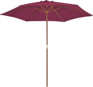 Tuin parasol Bordeaux Rood met Houten Paal 270CM - Tuinparasol - Stokparasol tuin - Buiten parasol - Zonneparasol - Camping parasol - Zonwering - Zonnescherm -