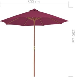 Tuin parasol Bordeaux Rood met Houten Paal 300CM - Tuinparasol - Stokparasol tuin - Buiten parasol - Zonneparasol - Camping parasol - Zonwering - Zonnescherm -