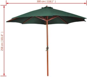 Tuin parasol Groen met Houten Paal 258CM - Tuinparasol - Stokparasol tuin - Buiten parasol - Zonneparasol - Camping parasol - Zonwering - Zonnescherm -