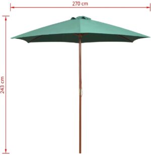 Tuin parasol Groen met Houten Paal 270x270CM- Tuinparasol - Stokparasol tuin - Buiten parasol - Zonneparasol - Camping parasol - Zonwering - Zonnescherm