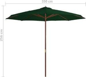 Tuin parasol Groen met Houten Paal 350CM - Tuinparasol - Stokparasol tuin - Buiten parasol - Zonneparasol - Camping parasol - Zonwering - Zonnescherm -