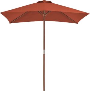 Tuin parasol Oranje Terracotta met Houten Paal 150x200CM - Tuinparasol - Stokparasol tuin - Buiten parasol - Zonneparasol - Camping parasol - Zonwering - Zonnescherm -