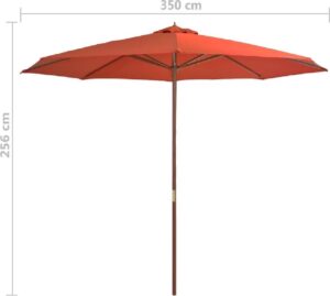 Tuin parasol Oranje Terracotta met Houten Paal 350CM - Tuinparasol - Stokparasol tuin - Buiten parasol - Zonneparasol - Camping parasol - Zonwering - Zonnescherm -