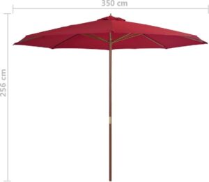 Tuin parasol Rood met Houten Paal 350CM - Tuinparasol - Stokparasol tuin - Buiten parasol - Zonneparasol - Camping parasol - Zonwering - Zonnescherm -