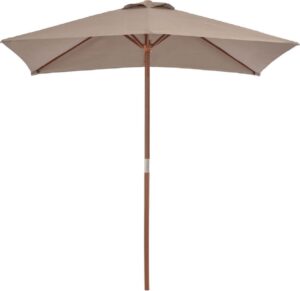Tuin parasol Taupe met Houten Paal 150x200CM - Tuinparasol - Stokparasol tuin - Buiten parasol - Zonneparasol - Camping parasol - Zonwering - Zonnescherm -
