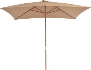 Tuin parasol Taupe met Houten Paal 200x300CM - Tuinparasol - Stokparasol tuin - Buiten parasol - Zonneparasol - Camping parasol - Zonwering - Zonnescherm -