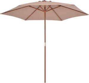 Tuin parasol Taupe met Houten Paal 270CM - Tuinparasol - Stokparasol tuin - Buiten parasol - Zonneparasol - Camping parasol - Zonwering - Zonnescherm -