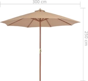 Tuin parasol Taupe met Houten Paal 300CM - Tuinparasol - Stokparasol tuin - Buiten parasol - Zonneparasol - Camping parasol - Zonwering - Zonnescherm -