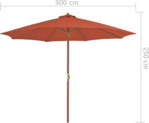 Tuin parasol Terracotta Oranje met Houten Paal 300CM - Tuinparasol - Stokparasol tuin - Buiten parasol - Zonneparasol - Camping parasol - Zonwering - Zonnescherm -