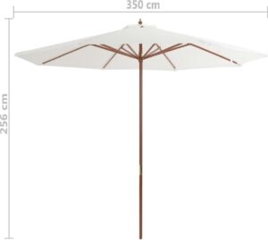 Tuin parasol WIT met Houten Paal 350CM - Tuinparasol - Stokparasol tuin - Buiten parasol - Zonneparasol - Camping parasol - Zonwering - Zonnescherm -