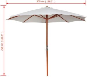 Tuin parasol Wit met Houten Paal 300x258CM- Tuinparasol - Stokparasol tuin - Buiten parasol - Zonneparasol - Camping parasol - Zonwering - Zonnescherm