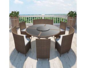 Tuinset rond poly rattan bruin 13-delig