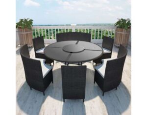 Tuinset rond poly rattan zwart 13-delig