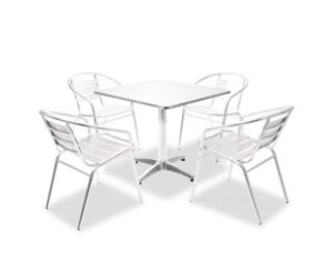 Tuinset vierkante tafel en stapelbare stoelen aluminium 5-delig