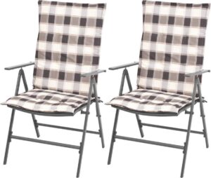 Tuinstoel Grijs Staal 2 STUKS Stapelbaar met Kussens / Tuin stoelen / Buiten stoelen / Balkon stoelen / Relax stoelen