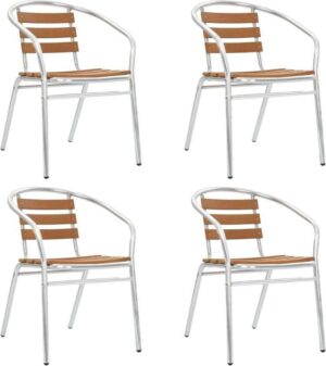 Tuinstoel Zilver 4 STUKS Stapelbaar / Tuin stoelen / Buiten stoelen / Balkon stoelen / Relax stoelen