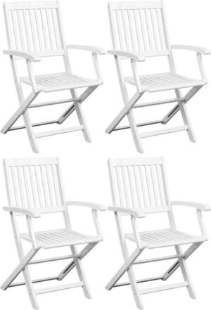 Tuinstoelen Wit Acacia Hout 4 stuks inklapbaar / Tuin stoelen / Ligstoel Tuin verstelbaar / Buiten stoelen / Balkon stoelen / Relax stoelen