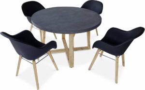 Tuintafel vezelcement 120cm BORNEO en 4 stoelen scandinavische stijl CELEBES antraciet