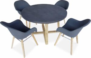 Tuintafel vezelcement 120cm BORNEO en 4 stoelen scandinavische stijl CELEBES grijs