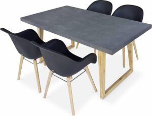 Tuintafel vezelcement 160cm BORNEO en 4 stoelen scandinavische stijl CELEBES antraciet