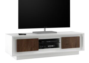 Tv-meubel SKY 156 cm breed - Wit met Cognac bruin