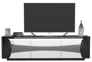 Tv-meubel Tiago 180 cm breed in hoogglans zwart met wit