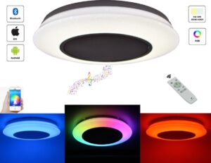 Varin® LED Plafondlamp met speaker (2x) en tweeter (2x) - Bluetooth - 36W Smart light - Lichtkleur en RGB kleuren instelbaar en dimbaar - Afstandsbediening - Ø 40cm 4300 Lumen plafonnière