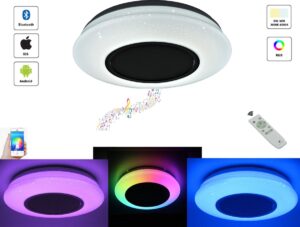 Varin® LED Plafondlamp met speaker en tweeter - Bluetooth - 24W Smart light - Lichtkleur en RGB kleuren instelbaar en dimbaar - Afstandsbediening - Ø 30cm 2800 Lumen plafonnière