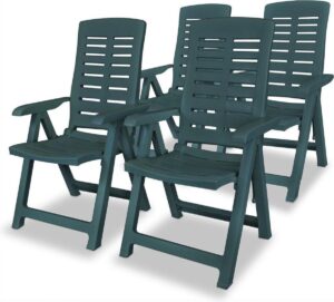 Verstelbare Tuinstoel Groen Plastic 4 STUKS / Tuin stoelen / Buiten stoelen / Balkon stoelen / Relax stoelen