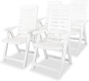 Verstelbare Tuinstoel Wit Plastic 4 STUKS / Tuin stoelen / Buiten stoelen / Balkon stoelen / Relax stoelen