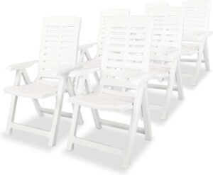 Verstelbare Tuinstoel Wit Plastic 6 STUKS / Tuin stoelen / Buiten stoelen / Balkon stoelen / Relax stoelen