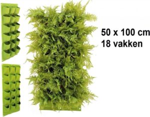 Verticale tuin met 18 grote vakken - 100cm x 50cm- hangende tuin - groen - groene wand - groene muur - verticale moestuin zakken - plantenhanger balkon - plantenbak - plantenzak, 1 x 0.5 meter, groen