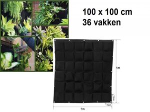 Verticale tuin met 36 grote vakken - 100cm x 100cm - verticale tuin - zwart - groene wand - groene muur - verticale moestuin zakken - plantenhanger balkon - plantenbak - plantenzak 1x1 meter, zwart ,