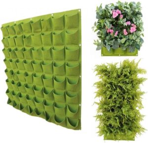 Verticale tuin met 64 vakken - 100cm x 100cm - hangende tuin - groen - groene wand - groene muur - verticale moestuin zakken - plantenhanger balkon - plantenbak - plantenzak 1x1 meter, groen , merk Be