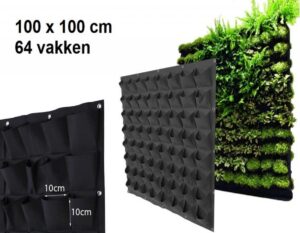 Verticale tuin met 64 vakken - 100cm x 100cm - verticale tuin - zwart - groene wand - groene muur - verticale moestuin zakken - plantenhanger balkon - plantenbak - plantenzak 1x1 meter, zwart , merk B