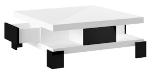 Vierkante Salontafel Selina 104x104cm - Hoogglans wit met zwart