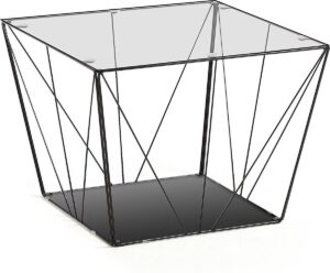 Vierkante salontafel Tilo 60 x 60 cm met blad van glas en poten van zwart metaal