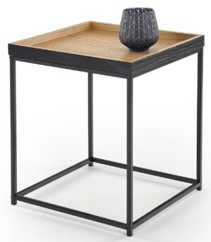 Vierkante salontafel Yava 42x49x42 cm breed in natuurlijk eiken met zwart