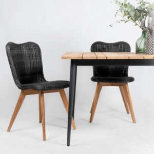 Vincent Sheppard Lena Dining Chair - Tuinstoel - Teak Onderstel - Zitting Wicker - Zwart