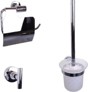 WillieJan Toilet set 8290 - Verchroomd RVS - Set; Toiletrolhouder, Toiletborstel en Handdoek haak