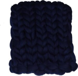 Wollen deken / woondeken / plaid XXL merino wol - lontwol 80 x 120 cm Donkerblauw
