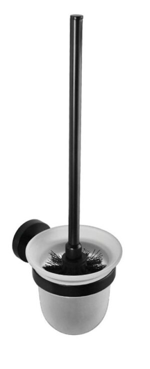 X-ROUND BLACK Wandmontage toiletborstel/houder, matglas, zwart