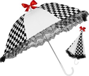 Zwart met wit geblokte parasol - Verkleedattribuut - One size