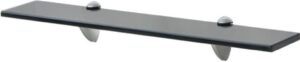 Zwevende Wandplank Glas Zwart 60x20cm (Incl fotolijst) - Boekenplank - Muurplank - Wandrek - Boeken plank