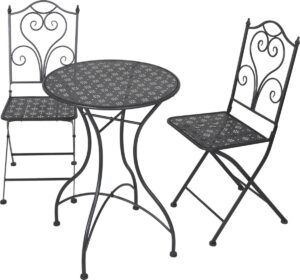 bistro tuinset.Tuintafel met 2 stoelen-metaal-zwart-ronde tafel