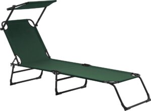 [casa.pro]® Ligbed - ligstoel met zonneluifel - Donkergroen
