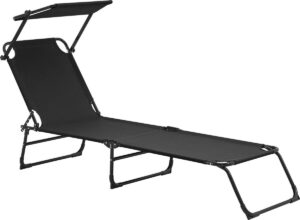 [casa.pro]® Ligbed - ligstoel met zonneluifel - Zwart